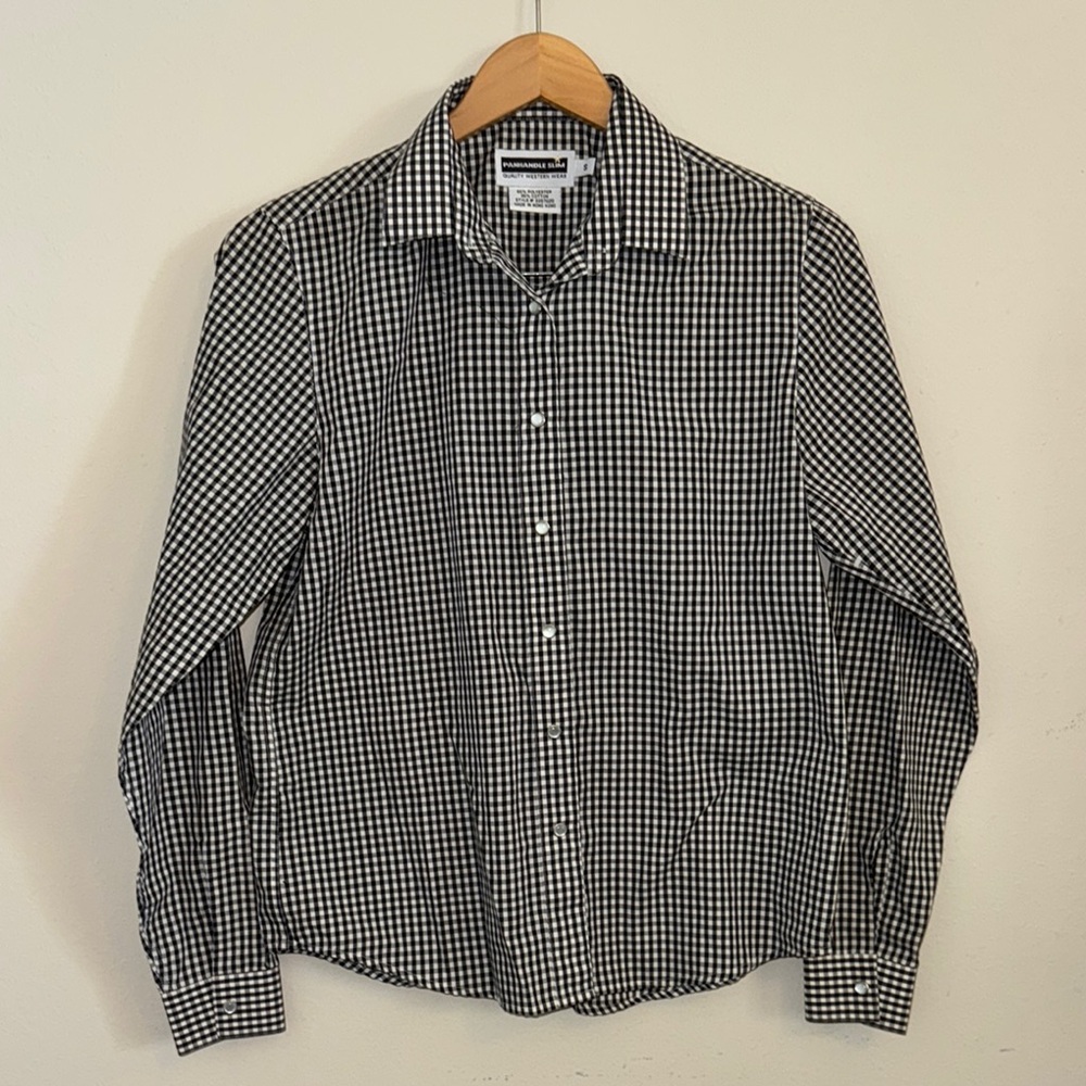 Vintage Women’s Western Black & White Panhandle Slim Button Down with Collar